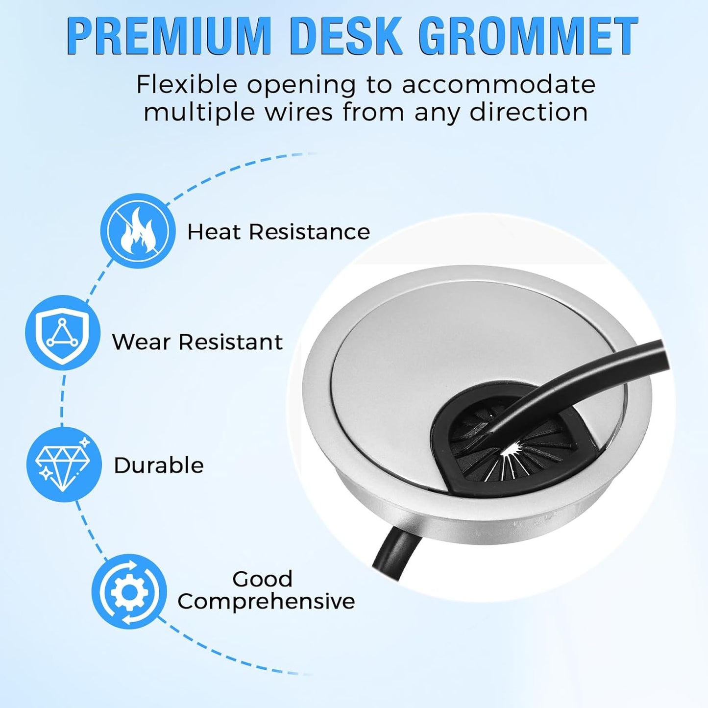 Desk Grommet 2" (50 mm), Desk Cord Hole Cover, Cable Grommet ABS Plastic, Desk Hole Grommet for Office and Home Table Cable, Detachable Cable Cord Organizer (Silver Sand 2 Pcs)