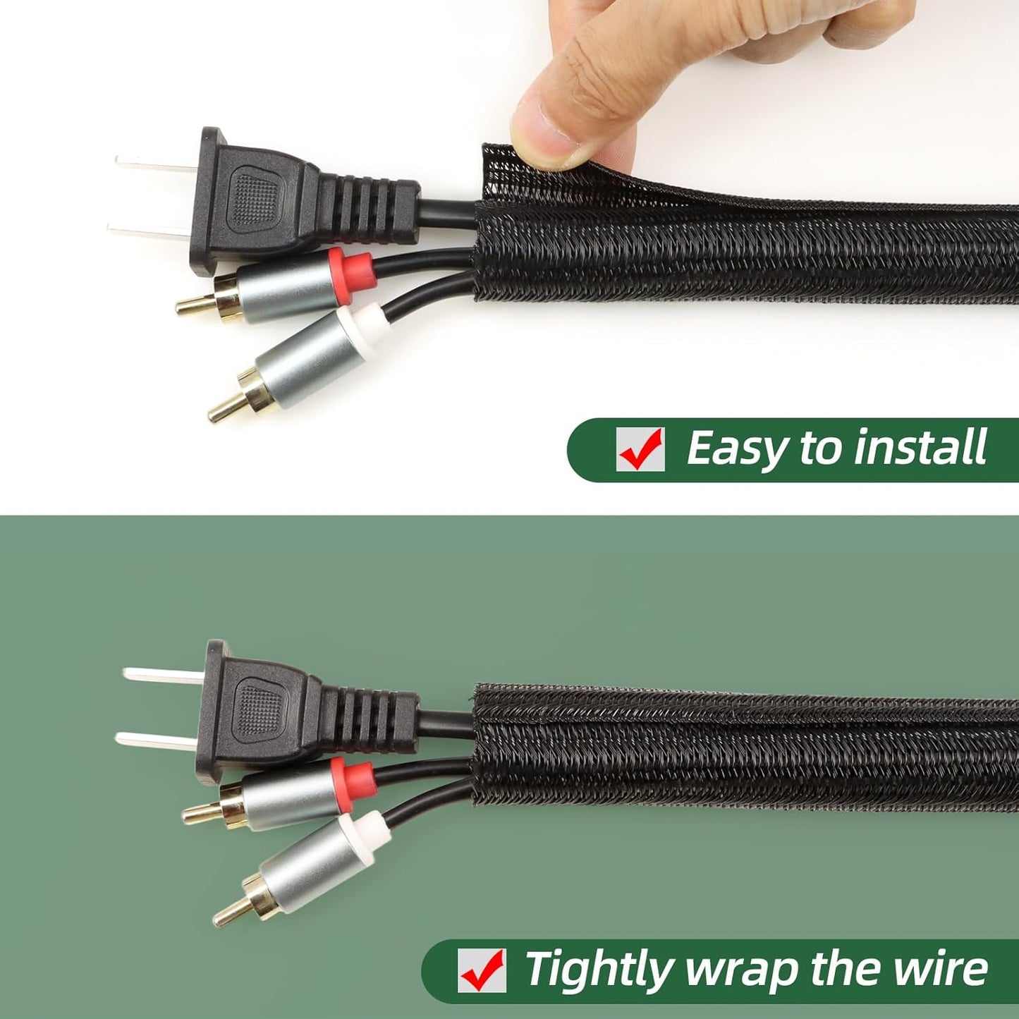 Split Wire Loom Tubing, Cable Protector Sleeve, Braided Cable Management for TV/Computer/Home Theater/Engine Bay, Cord Protectors from Pets No Chew (Black, 1.26"-10ft)