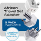 Ceptics African Travel Adapter Set 2 in 1 USA to Africa, S. Africa, Nigeria, Ghana, Uganda (Type M, E/F, Type G) - 3 Pack (Does Not Convert Voltage)