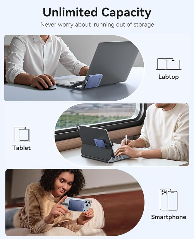 ORICO 1TB Magnetic External SSD, Aluminum Alloy, Up to 460MB/s, External Solid State Drive, Expand Storage for iPhone 17 Pro Max, Compatible w/MagSafe, USB-C Smartphones - K5MINI Blue