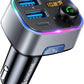 Syncwire Bluetooth 5.4 FM Transmitter Car Adapter 48W (PD 36W & 12W) [Light Switch] [Hi-Fi Deep Bass] [Fast Charge] Wireless Radio Music Adapter LED Display Hands-Free Calling Support USB Drive