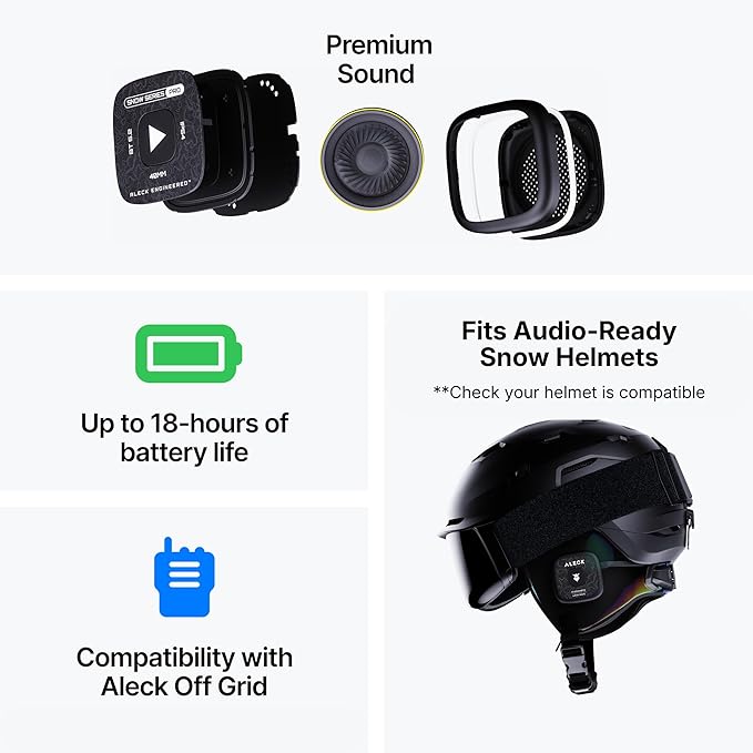 ALECK Snow Series Pro Wireless Bluetooth Ski & Snowboard Helmet Speakers, Fits Audio-Ready Helmet Ear Pockets, Glove Friendly Controls, Built-in Mic for Hands-Free Calls