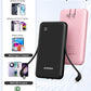 Alongza Portable Charger Built-in Cables and AC Wall Plug, Slim Fast Charging Power Bank 10000mAh, Lightweight USB C External Battery Pack Compact Travel Cell Phone Charger, 2 Pack Black & Pink