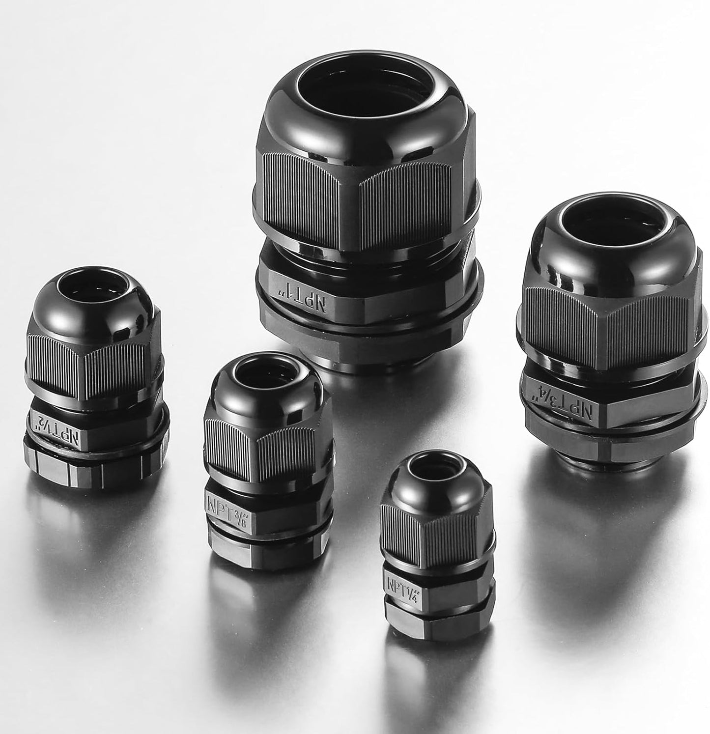 25 PCS 1/2"(6-12.5mm) NPT Nylon Cable Gland Joints with Gaskets, IP68 Adjustable Lock Nut Strain Relief Cord Grip Waterproof Cable Glands - UL Listed and RoHS Compliant
