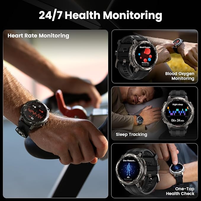 KOSPET Tank T4 Smart Watch for Men, Full Stainless Steel, 6 Satellite GPS & Offline Maps, 100M Waterproof 45m Freediving, 50-Day Battery, Bluetooth Calls, 24/7 Heart Rate/Sleep Monitor