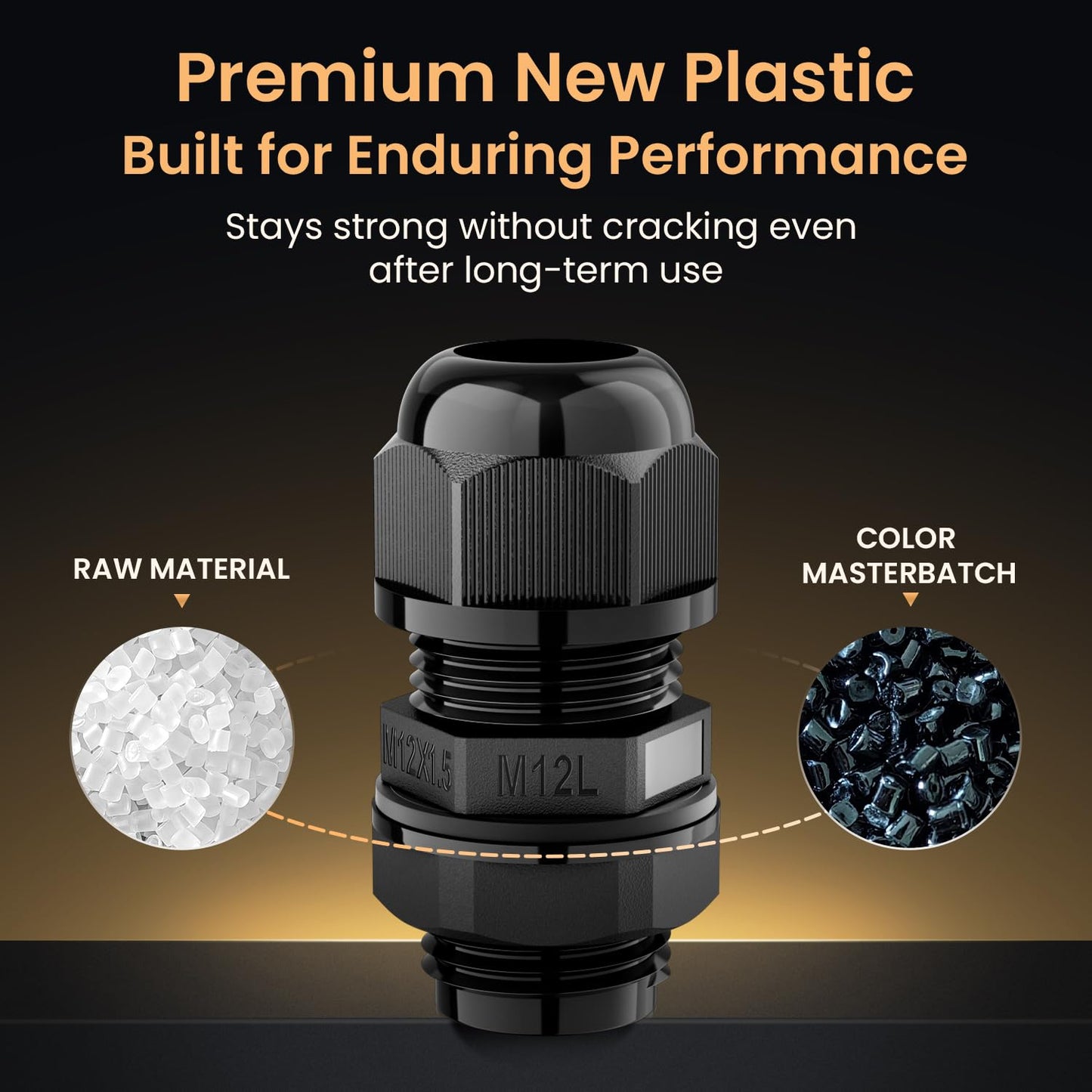 QILIPSU 50pcs M12L Long Thread Cable Gland Waterproof IP68 Nylon Strain Relief Cord Grip Cable Pass Through Wire Connector