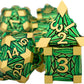 Metal DND Dice Set with Box, Debris RPG Green Golden D and D Dice for use with D&D Tabletop Games Role Playing Game Polyhedral Dice Set D20 D12 D10 D8 D6 D4