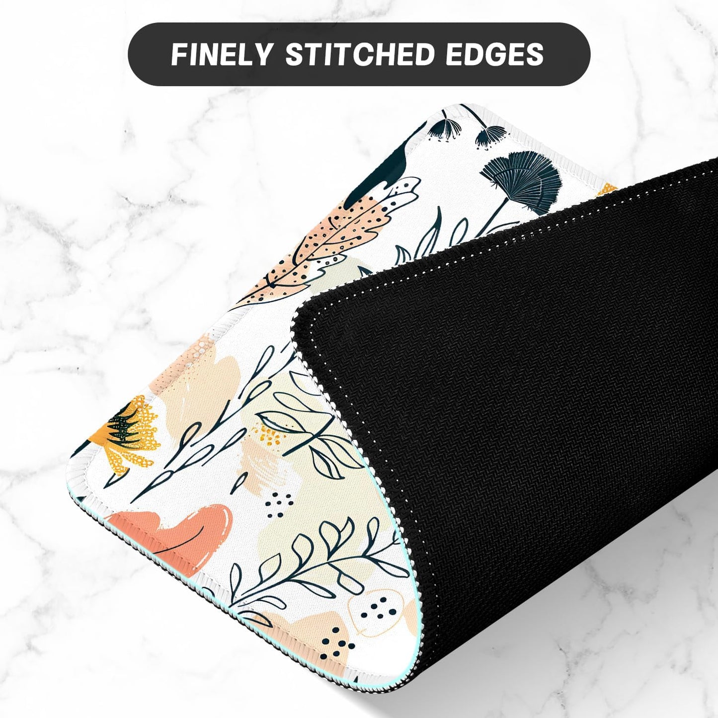 ITNRSIIET Mouse Pad with Stitched Edge Premium Textured Smooth Precise Operation Waterproof Washable Non-Slip Rubber Base Desktop Protection Mat, 10.2×8.3×0.12 inches, Beautiful Flowers