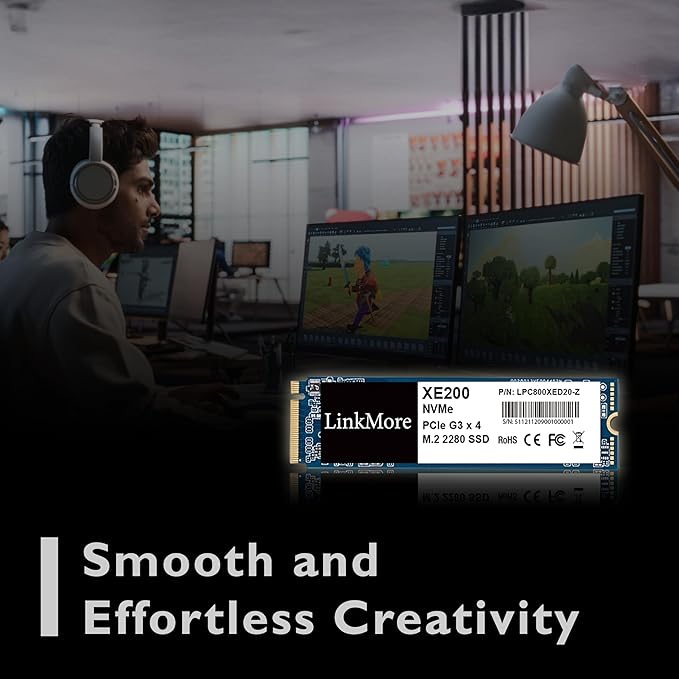 LinkMore XE200 1TB PCIe Gen3 NVMe M.2 2280 Internal Solid State Drive, Gen3.0X4 Read Speed Up to 2500MB/s for Latop and PC