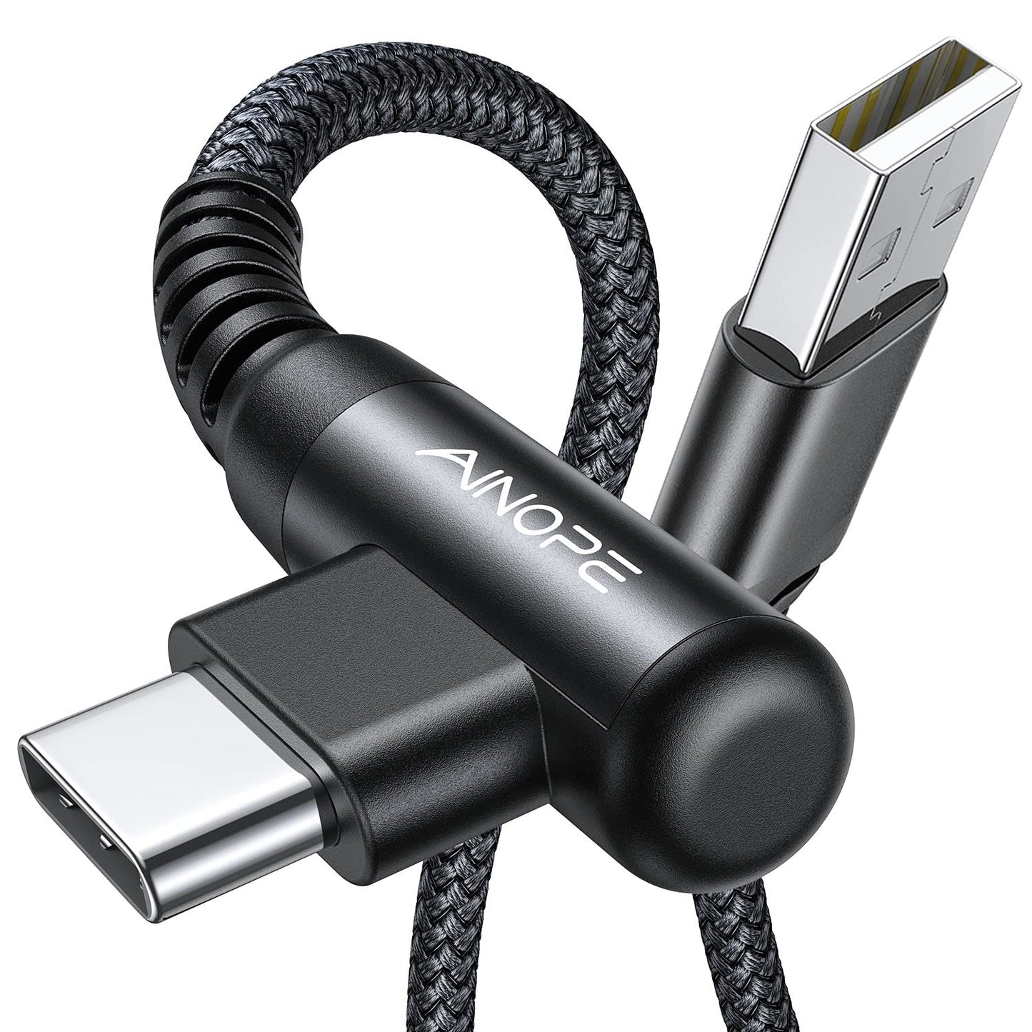 AINOPE 2-Pack Type C Charging Cable 3.1A Fast Charge, Right Angle [6.6ft+6.6ft] USB C Cable, Durable Nylon Braided Type C Charging Cable Fast Charge Compatible Galaxy S10 S9 S21, LG V30,V20,G6