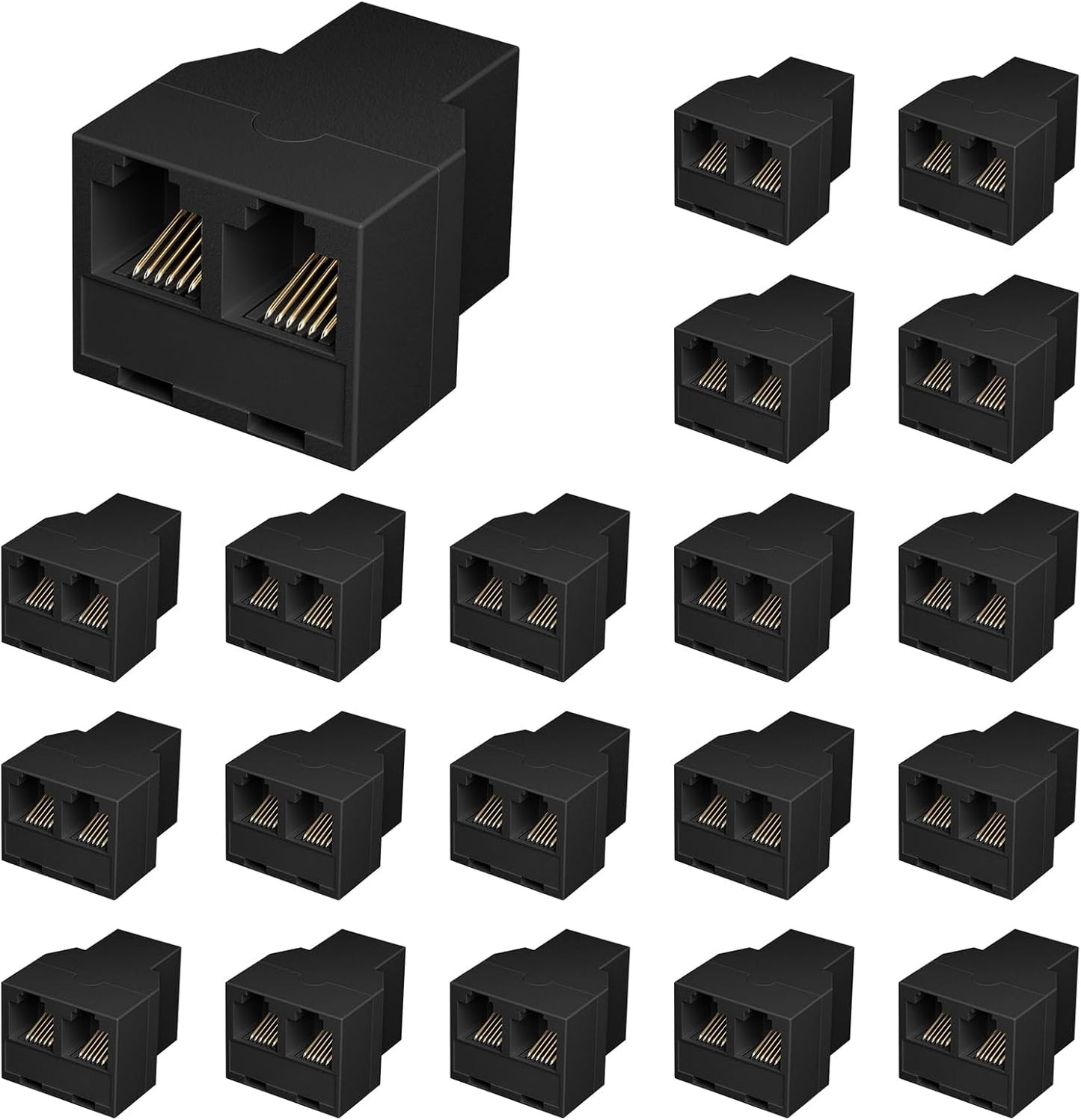 Uvital RJ12 6P6C 3 Female Telephone Line Splitters, Phone Jack Splitter, Telephone Landline Cable Connector and Separator(Black, 20 Pack)
