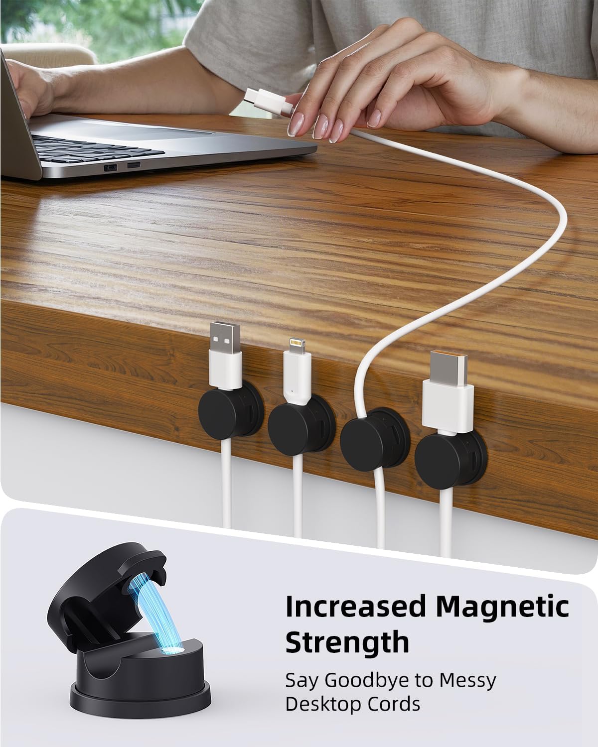 Cord Organizer, Rotatable Cable Organizer 8 Pack, No-Residue Adhesive Spring Cable Clips, Cord Holder for Nightstand, Kitchen, Office Accessories and Car (Black)