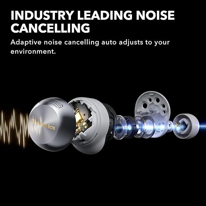 Technics Reference Class Hi-Fi Wireless Earbuds,Dolby Atmos with Head Tracking,Adaptive Noise Cancelling,3 Device Multipoint, 10-hr Battery,Wireless Charging,Improved Fit -EAH-AZ100-A (Blue)