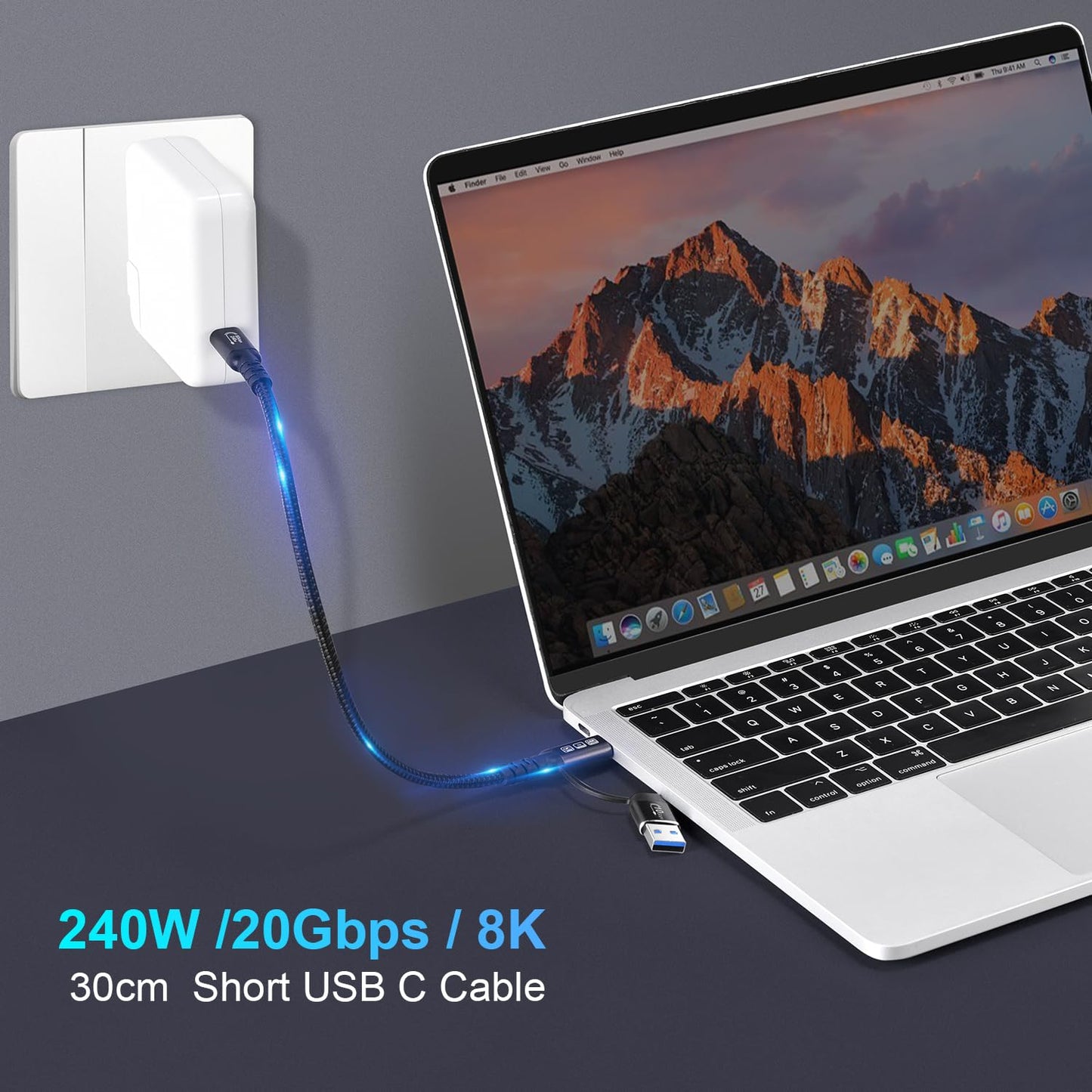 CABLEDECONN USB2.0 A to USB C 3.2 Type C 20Gbps Male to Male Detachable 2m 6.6ft Cable Data Extension 10Gbps 240W Fast Charge 8K Ultra HD Video Data Connection Power Line