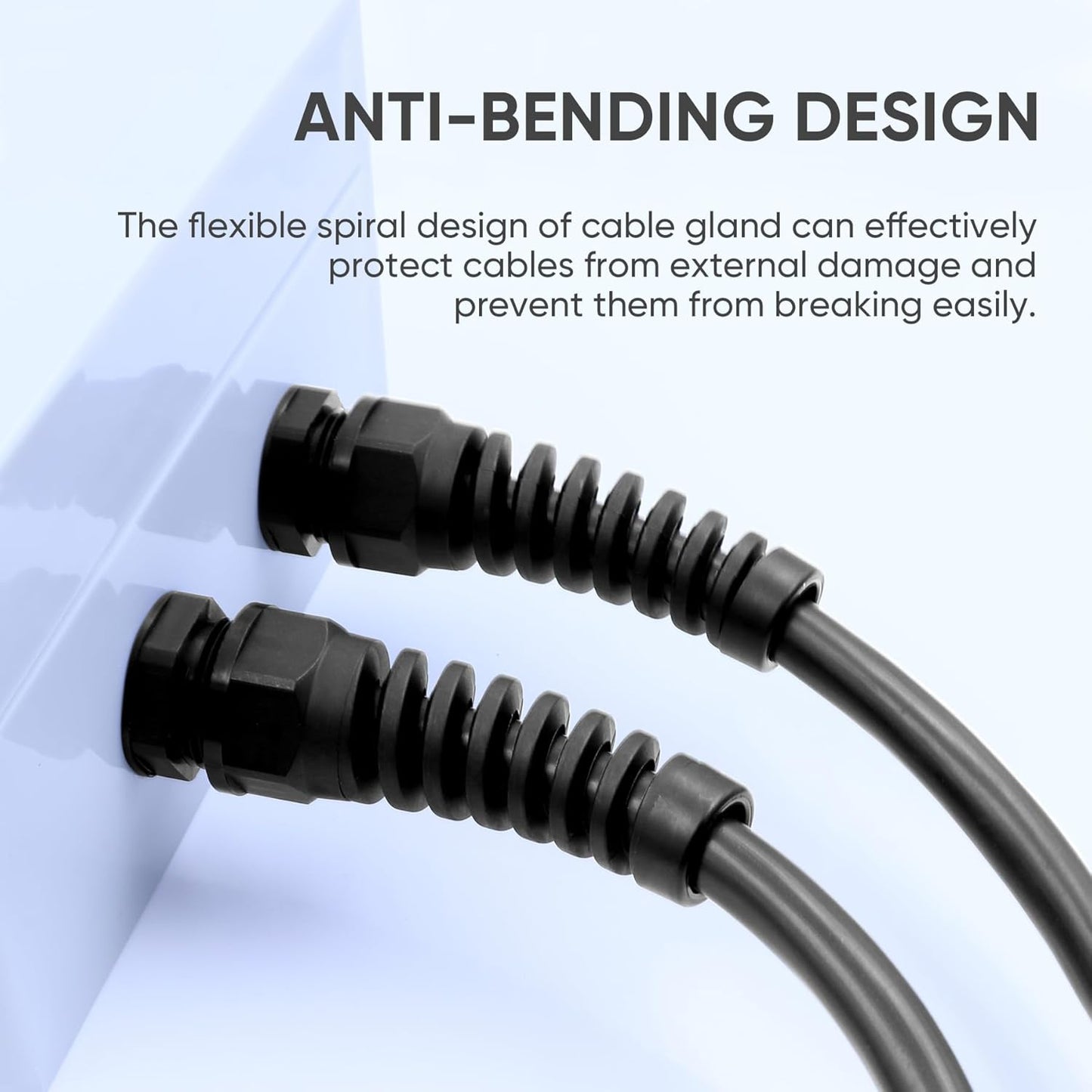 Strain Relief Cord Connector,LISTENJIALE 10Pcs NPT 1/4" Waterproof Cable Gland Flex Spiral Strain Relief Adjustable 4-8mm Cable Connector Nylon Joint with Gaskets(Black)