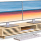 Dual Monitor Stand Riser with Sliding Door, Double Computer Laptop Stand Desk Shelf Organizer with Storage (Natural Bamboo, 38 Inch)