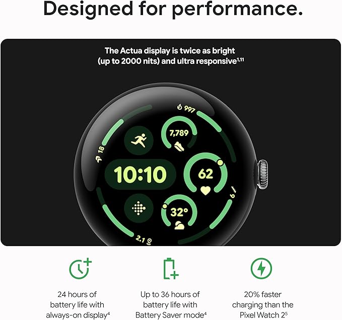 Google Pixel Watch 3 (45mm) 2024 Model - Android Smartwatch, Heart Rate Tracking, Fitbit Advanced Running, Fitness Insights, 24-Hour Battery - Matte Black Aluminum Case - Obsidian Band - LTE