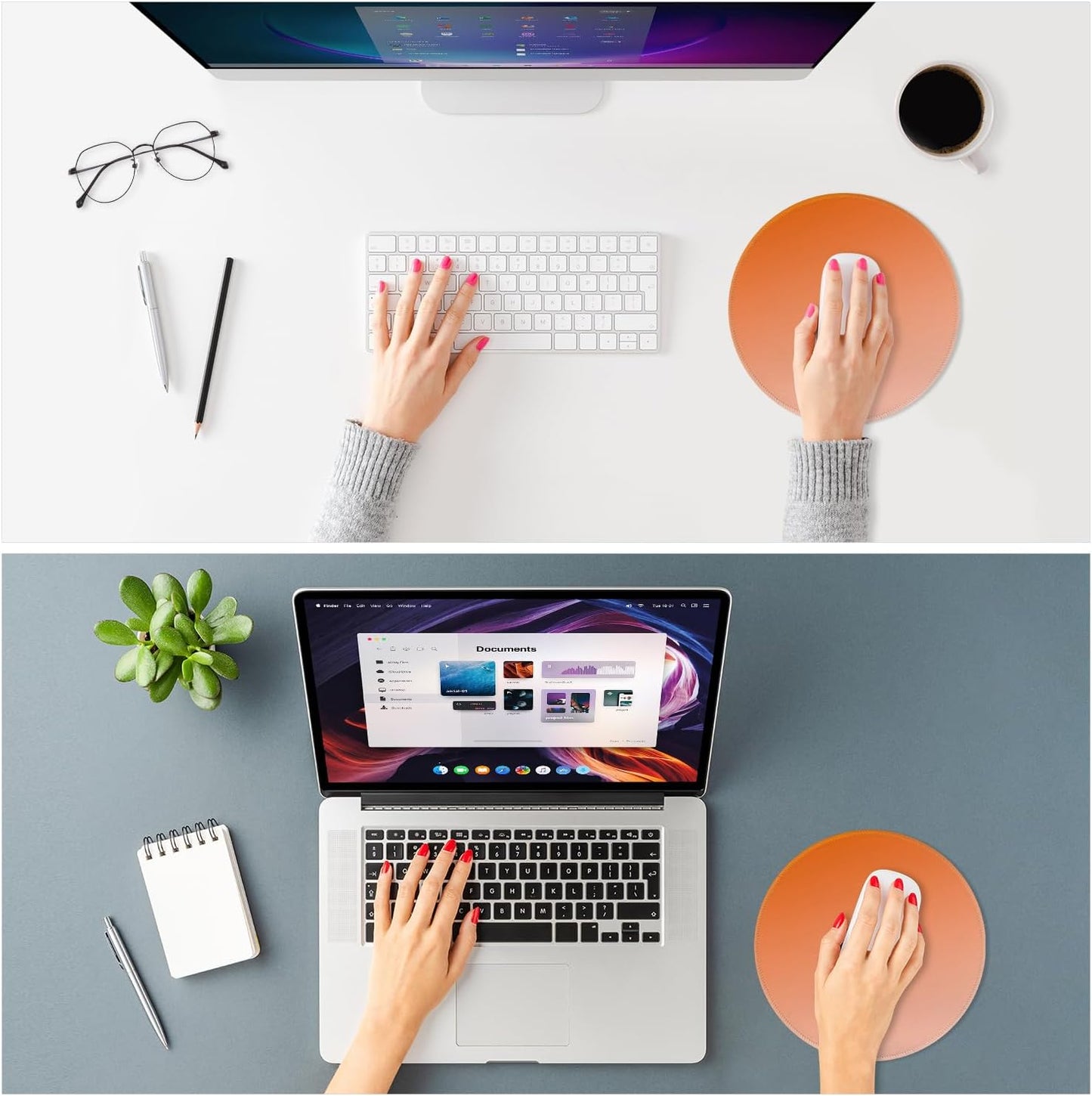 ITNRSIIET Mouse Pad Non-Slip Rubber Base Smooth Surface Stitched Edges Waterproof Durable Compatible with All Mice for Office & Gaming, Desk Accessory, Diameter 8.7 inch, Sunset Gradient