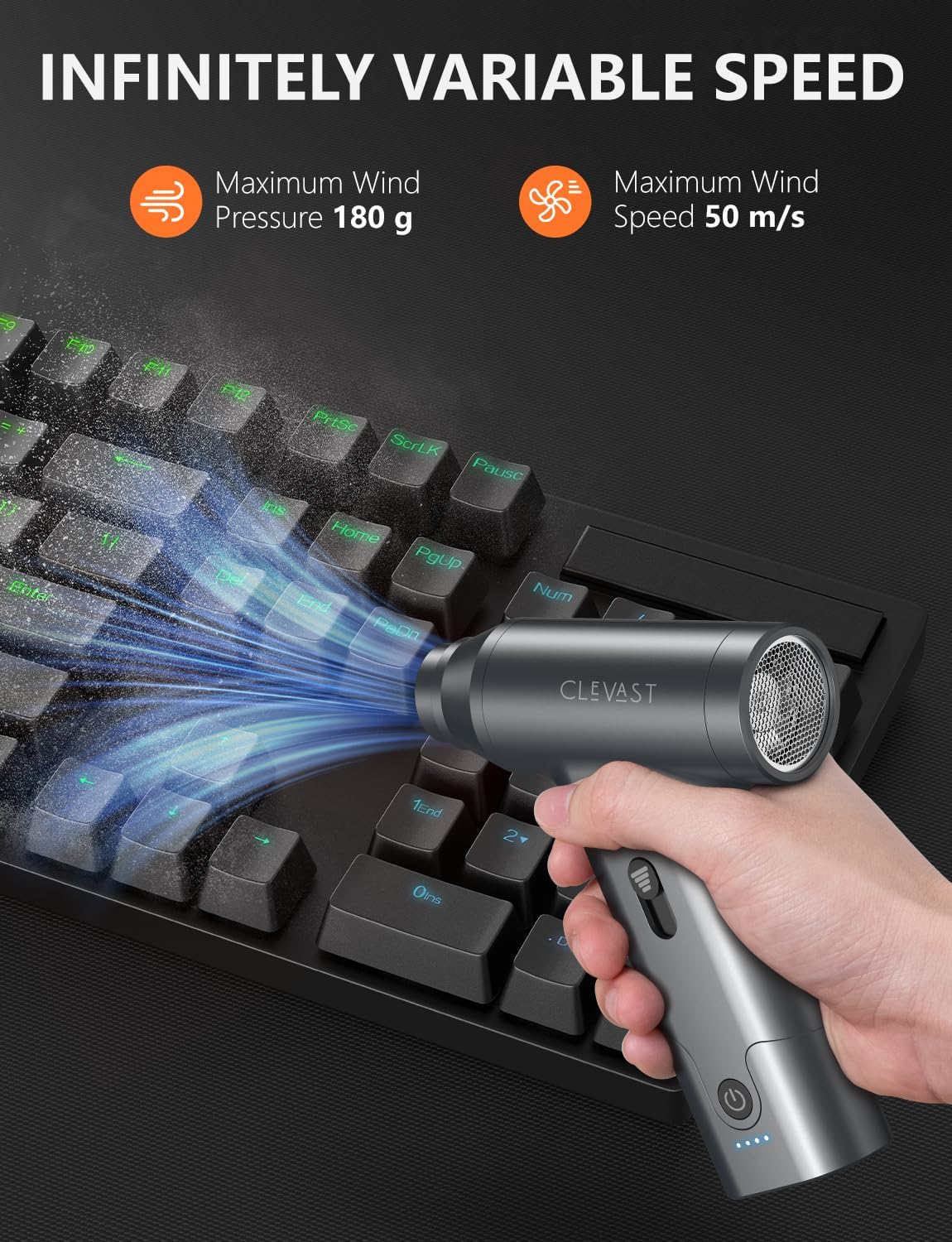 CLEVAST Compressed Air Duster - Cordless Mini Air Blower with Stepless Speed Control, 130000 RPM Brushless Motor, Rechargeable Electric Duster for PC, Keyboard, Car, Electronics Cleaning Kit