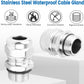2 Pcs 1/4" NPT Stainless Steel Waterproof Cable Gland, IP68 Waterproof Adjustable Cable Glands, Strain Relief Cord Grip Connectors with Gaskets and Locknut for 4-8mm Cable Diameter