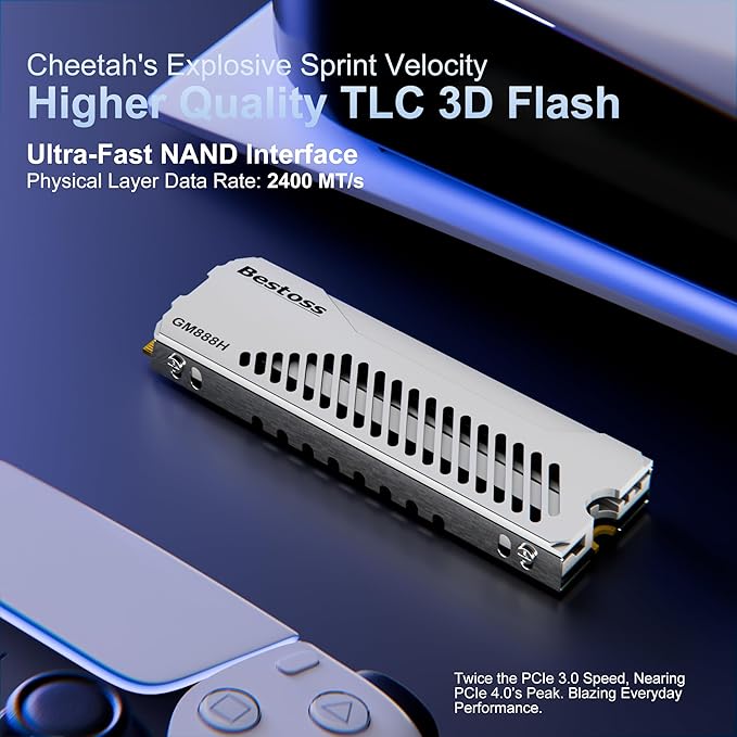 M.2 NVMe 4TB SSD With Heatsink, Double Surface Aesthetic Dissipation Up to 7300MB/s SLC Cache & HMB, PS5 Storage Expansion, Tailored for Gamers, Editors&AI Creators Demanding Blazing-Fast Speed GM888H