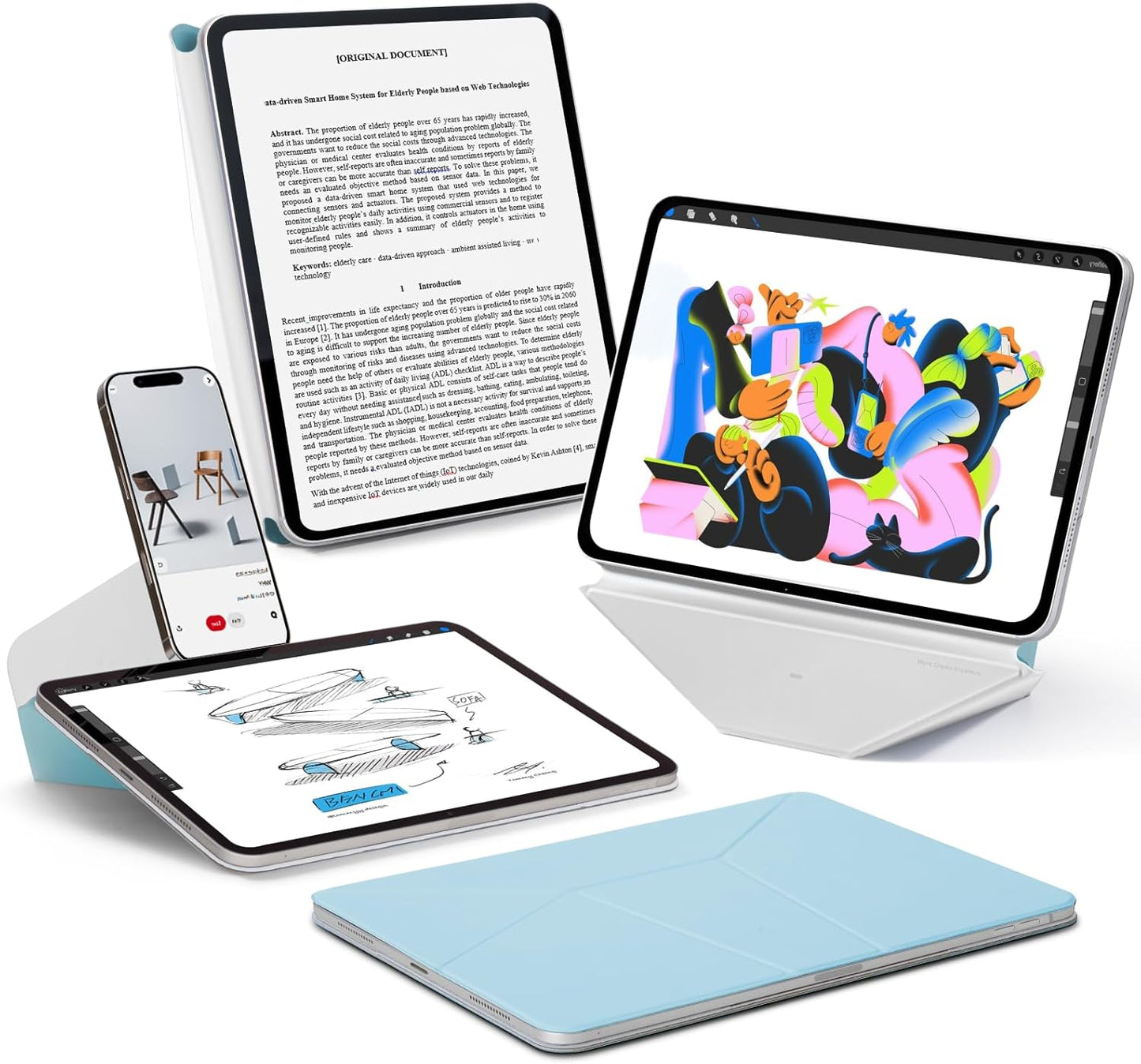 MOFT Dynamic Folio Case for iPad Pro 11-inch(2nd/3rd/4th Generation, 2020/2021/ 2022), Silm Magnetic Stand Case with 20+ Viewing Angles, Auto Wake/Sleep,Soothing Mist x Misty Cove