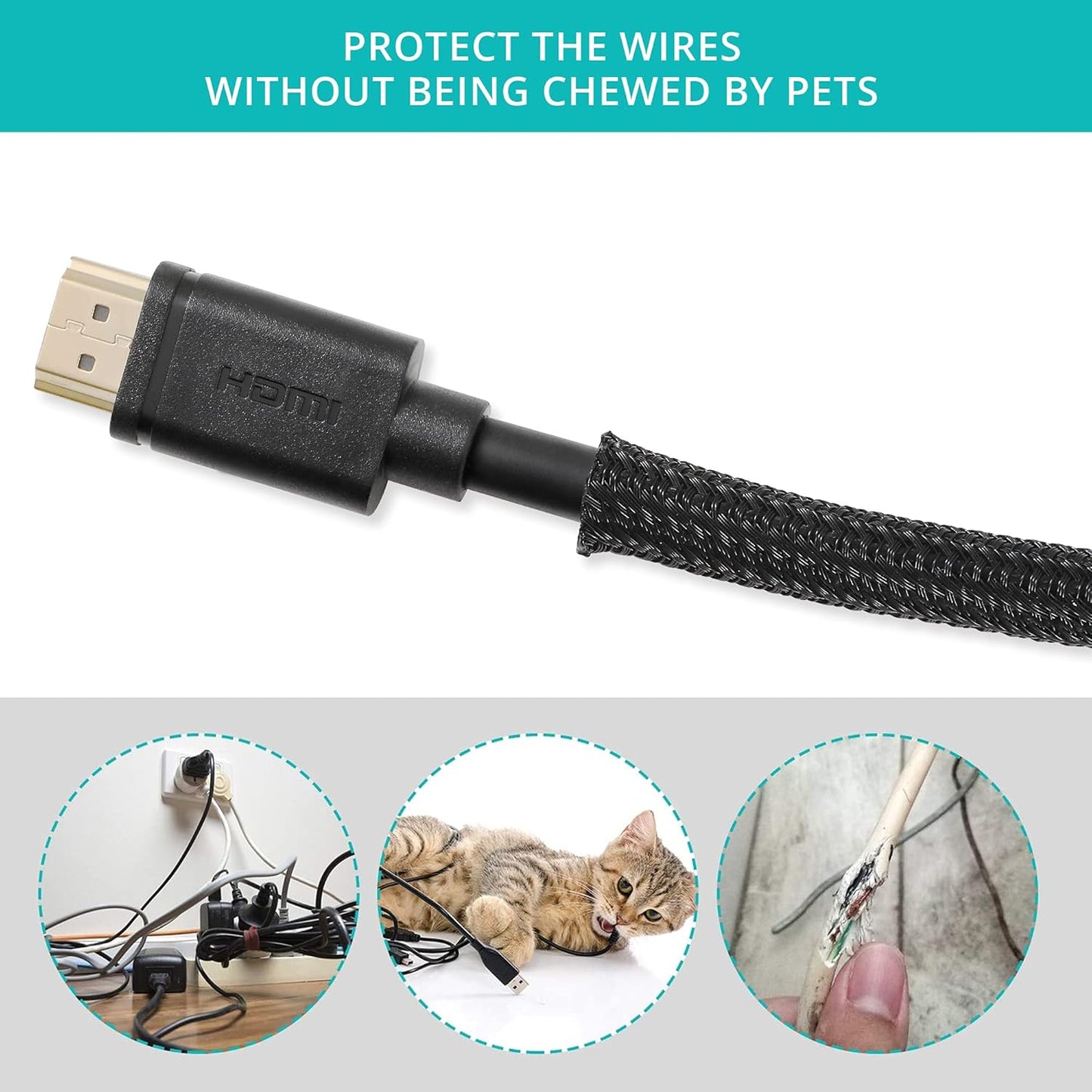 ZhiYo 20ft - 1/4 inch Cable Sleeve, Cord Wrap Wire Protector Tubing for Pets, PC Cable Wrap, Computer Cable Management Sleeve - Black