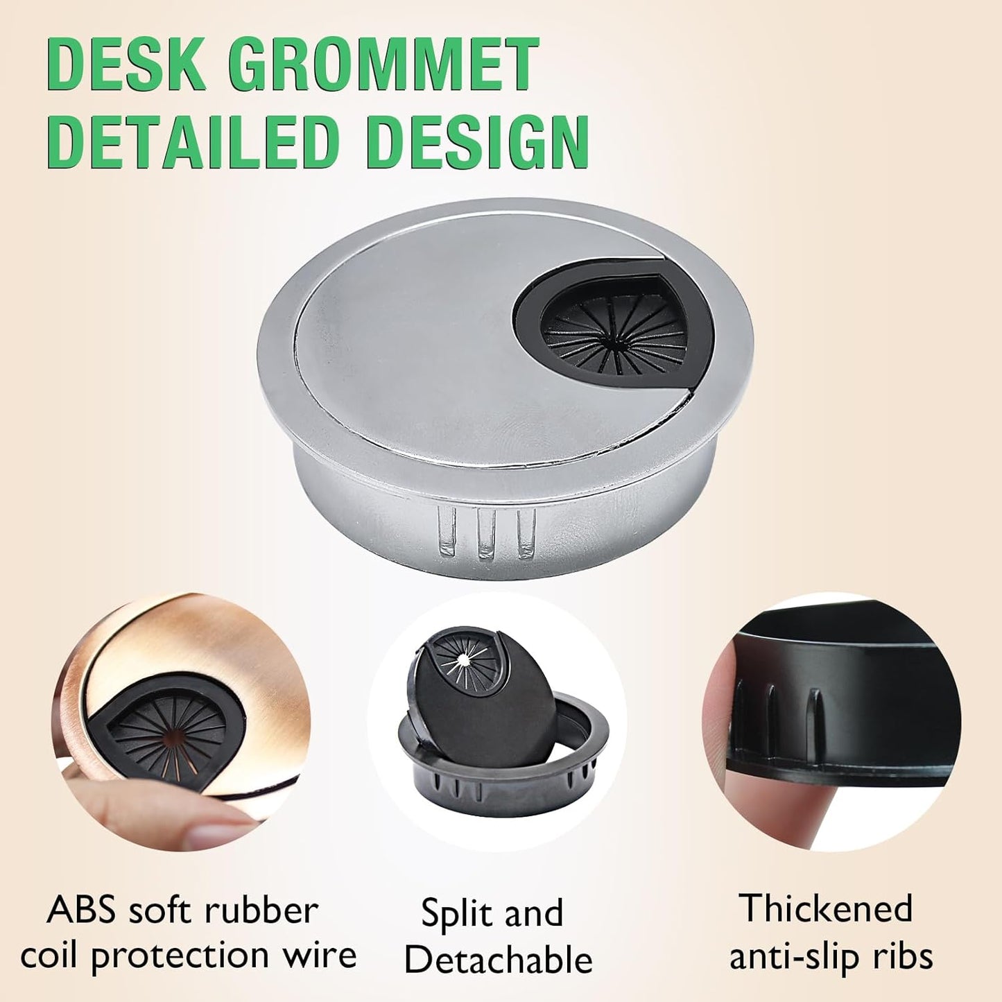 1 Pcs Desk Grommet 2-1/16" / 53 mm, Desk Cord Hole Cover, Cable Grommet Metal Zinc Alloy Materilal, Desk Hole Grommet for Home & Office Pc, Detachable Cable Cord Organizer-Flat Black