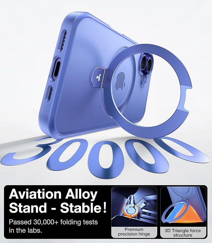 TORRAS Magnetic for iPhone 16 Case with Stand, Built-in Stand Compatible with MagSafe, 3X Military-Grade Protection, Translucent Slim Phone Case for iPhone 16 6.1'', Matte Blue