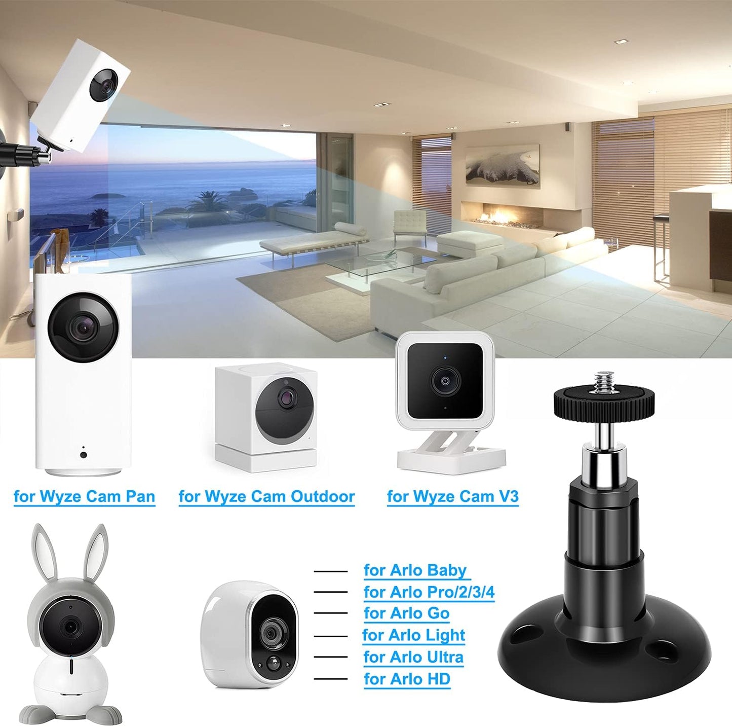 FastSnail Wall Mount Compatible with Wyze Cam Pan & Wyze Cam V3/Ring Camera, Adjustable Indoor Outdoor Mount for Wyze Cam Pan, Wyze Cam Outdoor, Wyze Cam V3/ArloPro/2/3/4/5//Ultra/Ultra 2 Pack Black