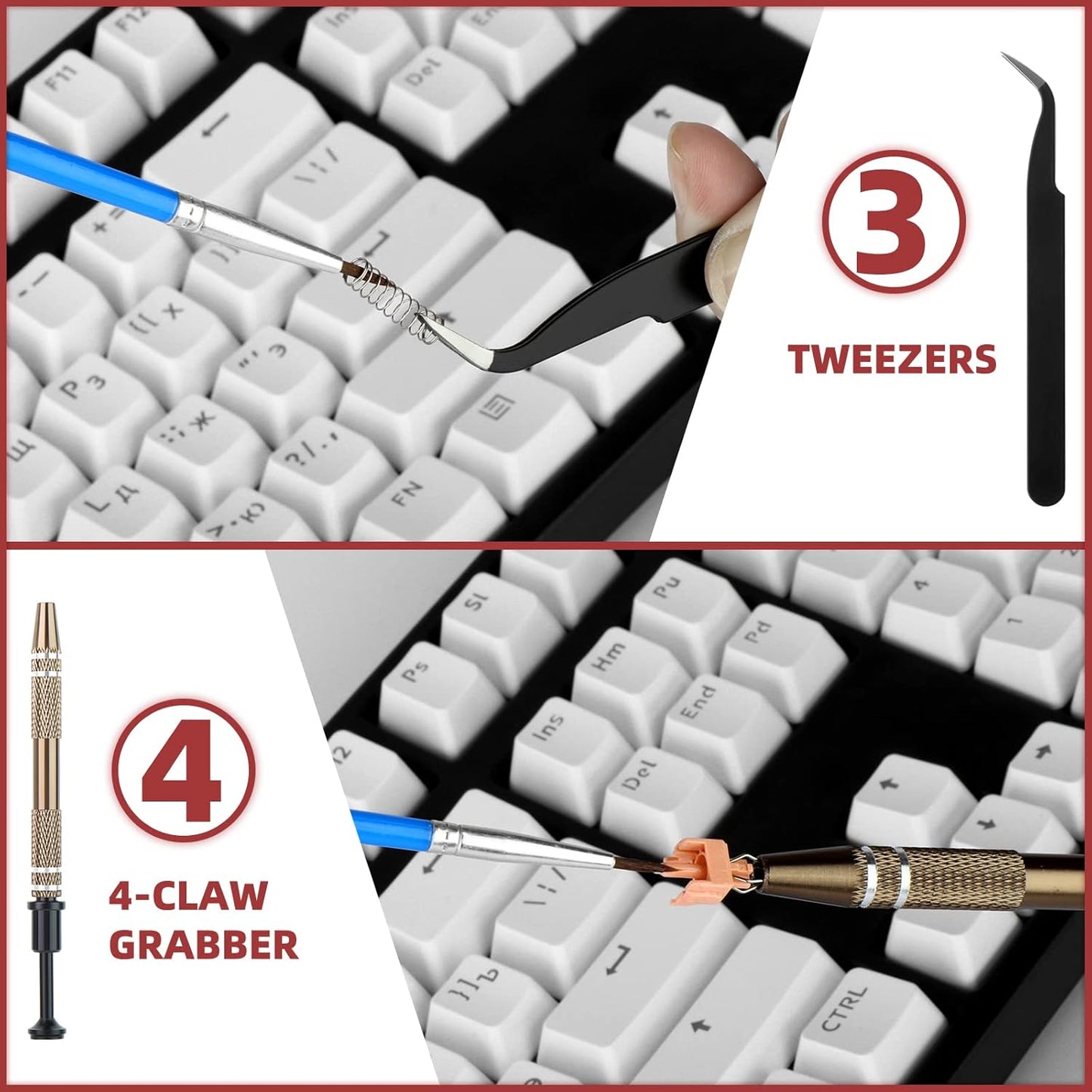 YIMAGUJRX RUNJRX Keyboard Lube Kit with Tweezers,Keycap Puller,Switch Puller,4-Claw Grabber,Lube Pen for Custom Keyboard, Keyboard Lube Tools