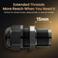 QILIPSU 50pcs M16L Long Thread Cable Gland Waterproof IP68 Nylon Strain Relief Cord Grip Cable Pass Through Wire Connector