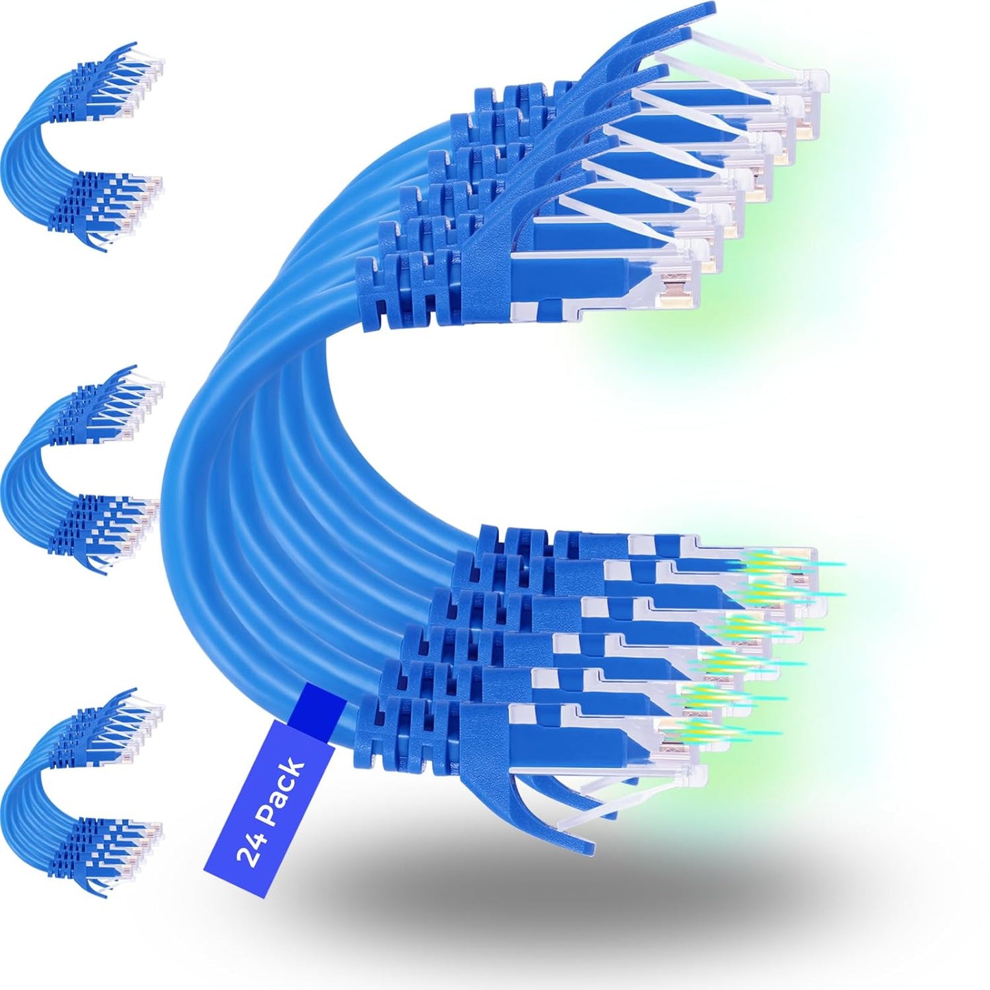 Rapink Patch Cables Cat6 3ft (24 Pack), Ethernet Patch Cable 10G Support, Cat 6 Patch Cable for Patch Panel to Switch, Flexiable Cat 6 Ethernet Cable with Gold Plated Blue
