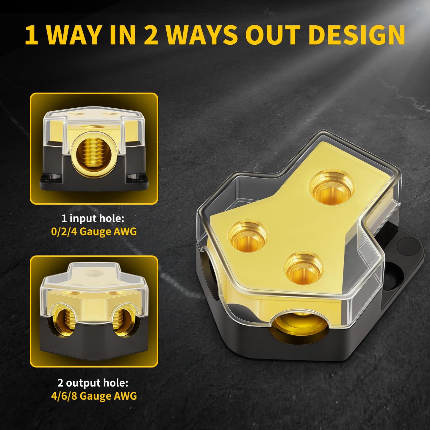 12V Power Distribution Block Car Audio 2 Way 0/2/4 Gauge in 4/6/8 Gauge Out, Premium Ground Distribution Block 12 Volt Amp Distribution Block Splitter for Automotive Car Marine Boat (4 Pack)