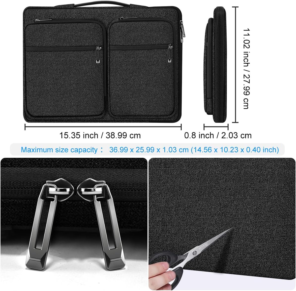 Hseok Laptop Case 15 15.6 16 inch Sleeve with Handle and Hidden Strap,Compatible with MacBook Pro 15.4 16, 360° Protective PC Briefcase with 4 Pockets for Laptop Accessory,Easy to Carrying,Black