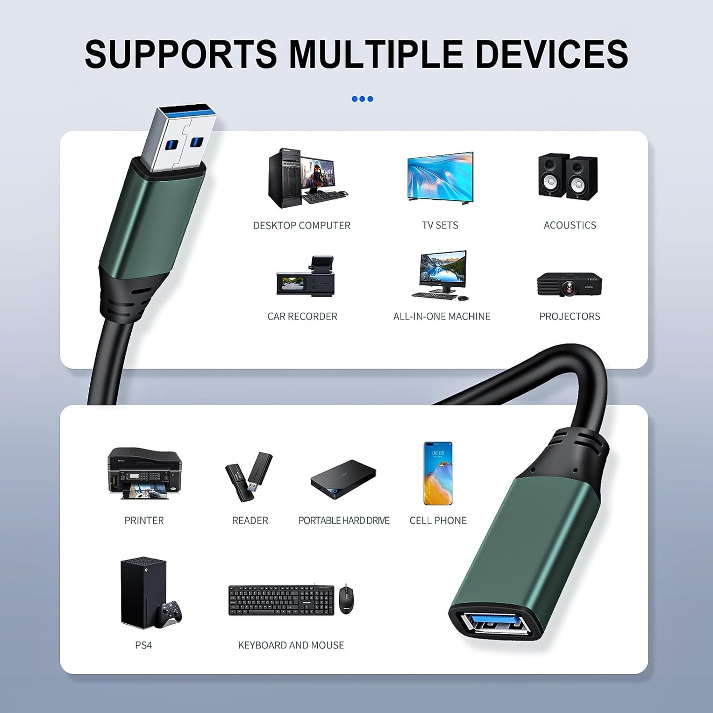 Kumiho 6Ft USB 3.0 Extension Cable Active Type A Male to A Female for PlayStation, Xbox, Keyboard, Mouse, USB Flash Drive, Printer, Camera and More