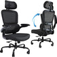 TRALT Ergonomic Office Chair - Desk Chair with Adjustable Headrest Lumbar Support Computer Chair - Mesh Comfy Chair with Flip-up Armrests - Gaming Chairs for Adults Home Office (Leather, Black)