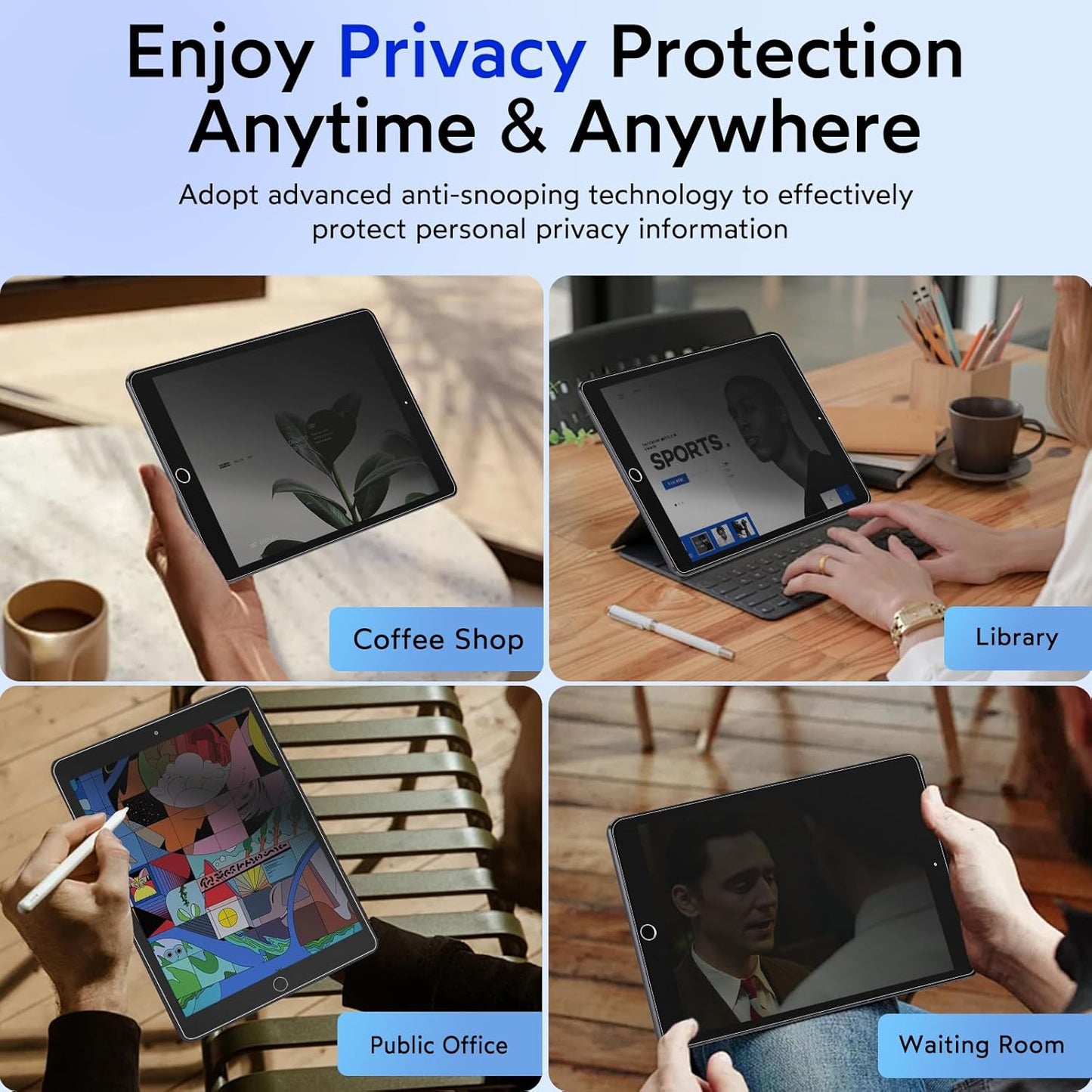 MOBDIK Privacy Screen Protector Compatible with iPad 9th / 8th / 7th Generation 10.2 Inch (2021/2020 / 2019), Anti Spy, 9H Tempered Glass, EZ Kit 1 Pack