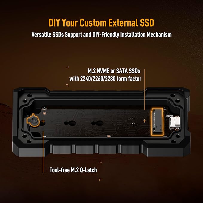 ASUS TUF Gaming A2- USB-C 3.2 Gen 2x2 Portable SSD Enclosure, Dual M.2 NVMe PCIe and SATA, MIL-STD-810H Drop Resistance, IP68 Water and dust Resistance, Aluminum Alloy Chassis and a Thermal pad