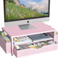 Desk Organizer and Accessories, Computer Monitor Stand Riser with Drawer and 2 Pen Holders, Office Desk Accessories & Workspace Organizers for Office Supplies (Pink)