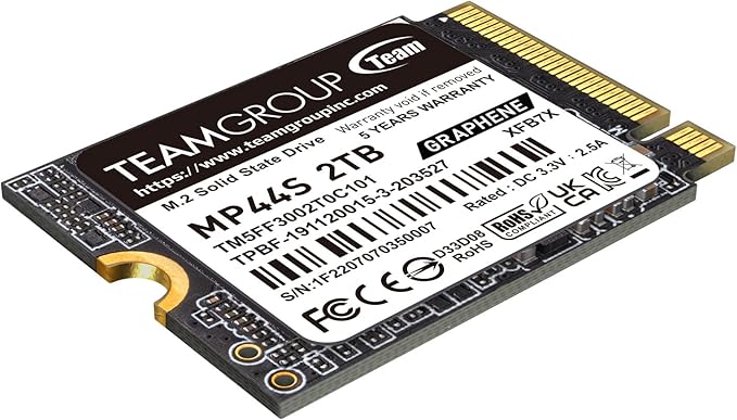 TEAMGROUP MP44S SSD 2TB SLC Cache Gen 4x4 M.2 2230 PCIe 4.0 NVMe Steam Deck ASUS ROG Ally Mini PCs R/W Speed up to 5000/3500 MB/s TM5FF3002T0C101