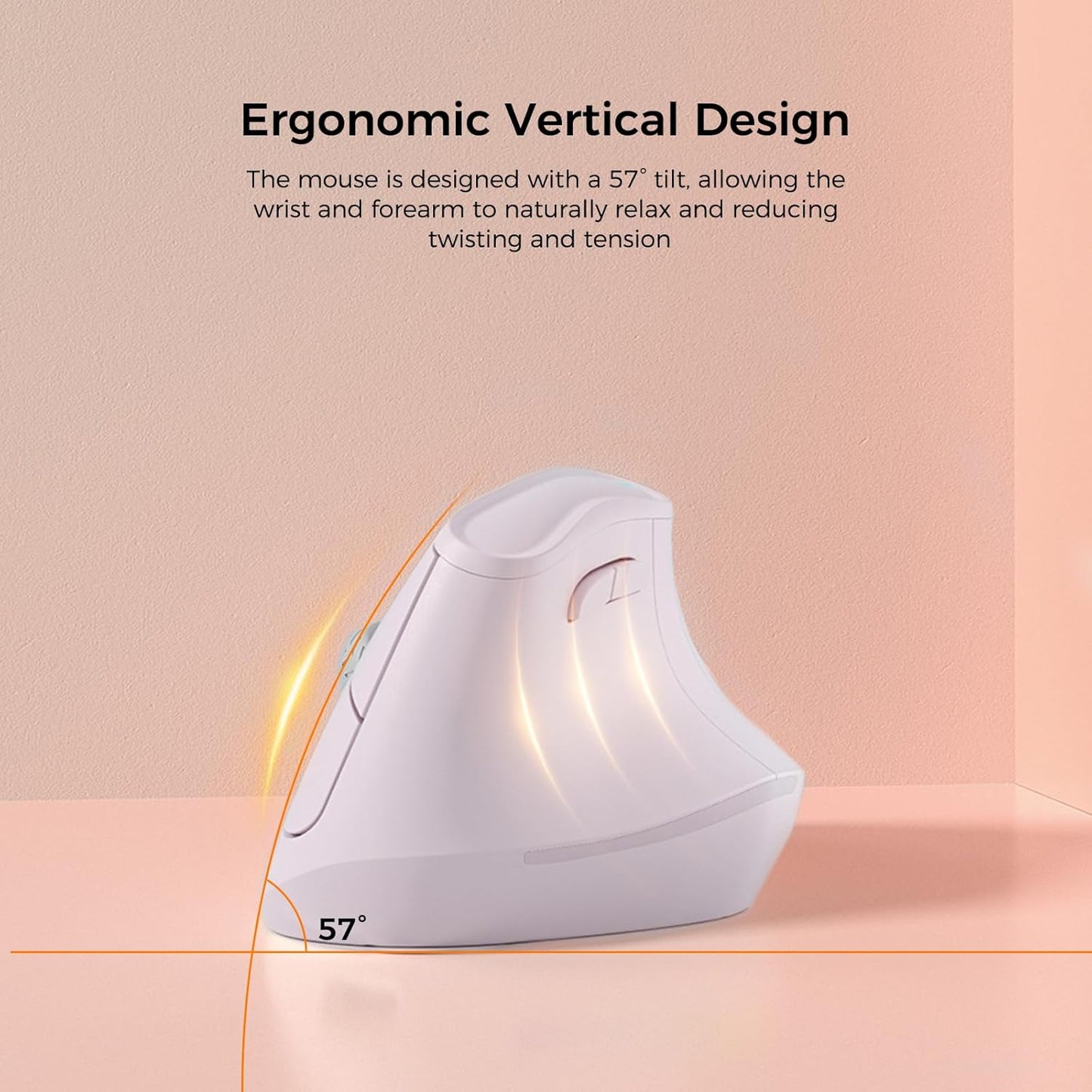 57° Ergonomic Wireless Tower Mouse, Vertical Quiet Ergo Mouse, Bluetooth(BT5.0,BT3.0)&2.4G, (800/1200/2400/2400/4000), 7 Buttons for Windows, macOS, iPadOS, Laptop, PC, Pink