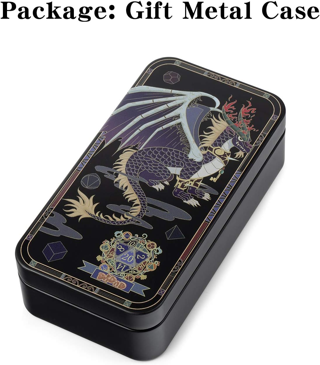 D&D Table Game Dice Set, 7PCS Metal Die with Metal Gift Box for Dungeons and Dragons (Dark Purple and Gold Number)