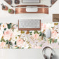 Pink Flowers Keyboard Pad PC Gaming Desk Mat Desk Mouse Pads Green Leaves Floral Mouse Pad Large, Computer XL Big Mousepad Deskpad Mat with Stitched Edge for Women Home Office Decor 31.5x11.8 in