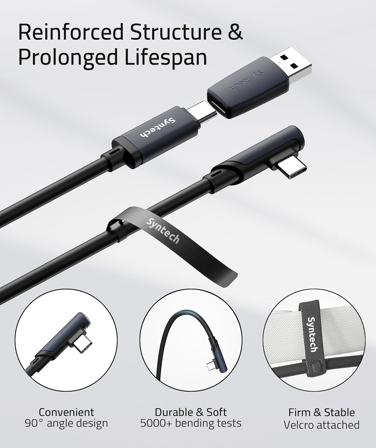 Syntech Link Cable 16FT Compatible with Oculus/Meta Quest 3/Quest 3S/Quest2/Pro/Pico 4 and PC/SteamVR, Upgraded Type C with USB 3.0 Adapter, High Speed Data Transfer Cord for VR Headset, Black