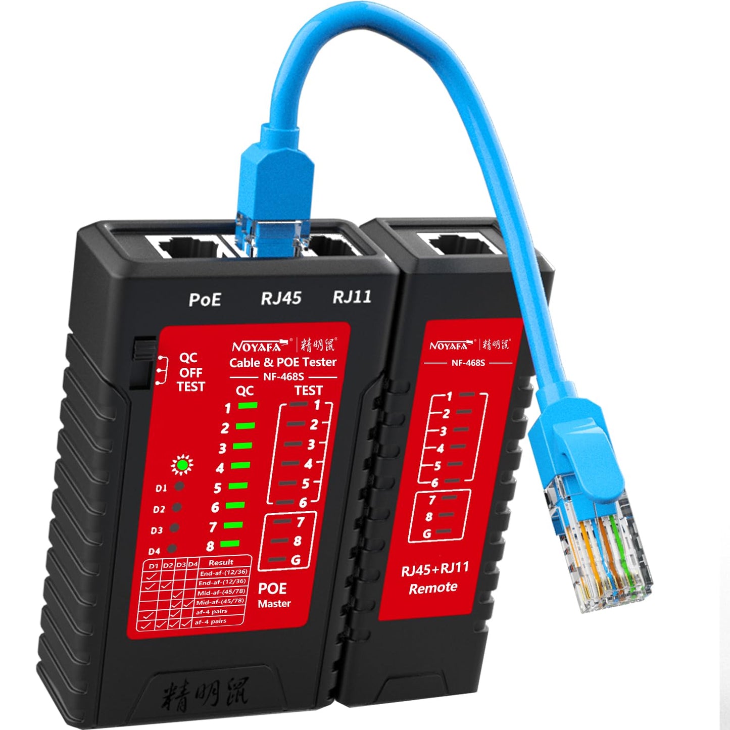 Noyafa NF-468s Network Cable Tester, Ethernet Tester,Cable Mapper, Check Continuity -RJ45, RJ11, RJ12, RJ45, CAT5, CAT5E, CAT6, CAT6A,Telephone line CAT3
