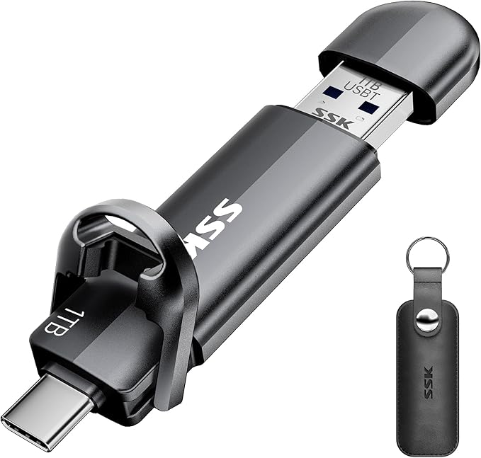 SSK 1TB Dual USB C Flash Drive, 2-in-1 Type C+USB A 3.2 Gen2 External Solid State Thumb Drive,Speed Up to 550MB/s Memory Stick Data Storage for iPhone 15/16/17/Android Phone/Tablet/MacBook/Windows