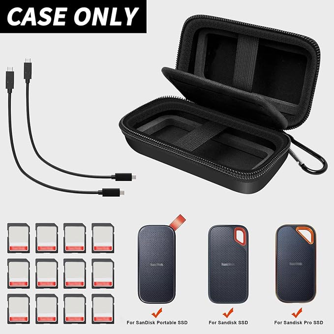 Comecase Case Compatible with SanDisk Extreme Pro/for SanDisk Portable SSD 1TB 2TB 4TB 500GB/ for Crucial X10 X9 External Solid State Drive, Travel Storage Bag for Memory/SD Card - Black (Box Only)