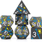 PJOY Metal Dice Set D&D Star DND Dice Set Polyhedral Dice for RPG Role Playing Games Dungeons and Dragons TTRPG Black Yellow Blue DND Dice for DND Gamers