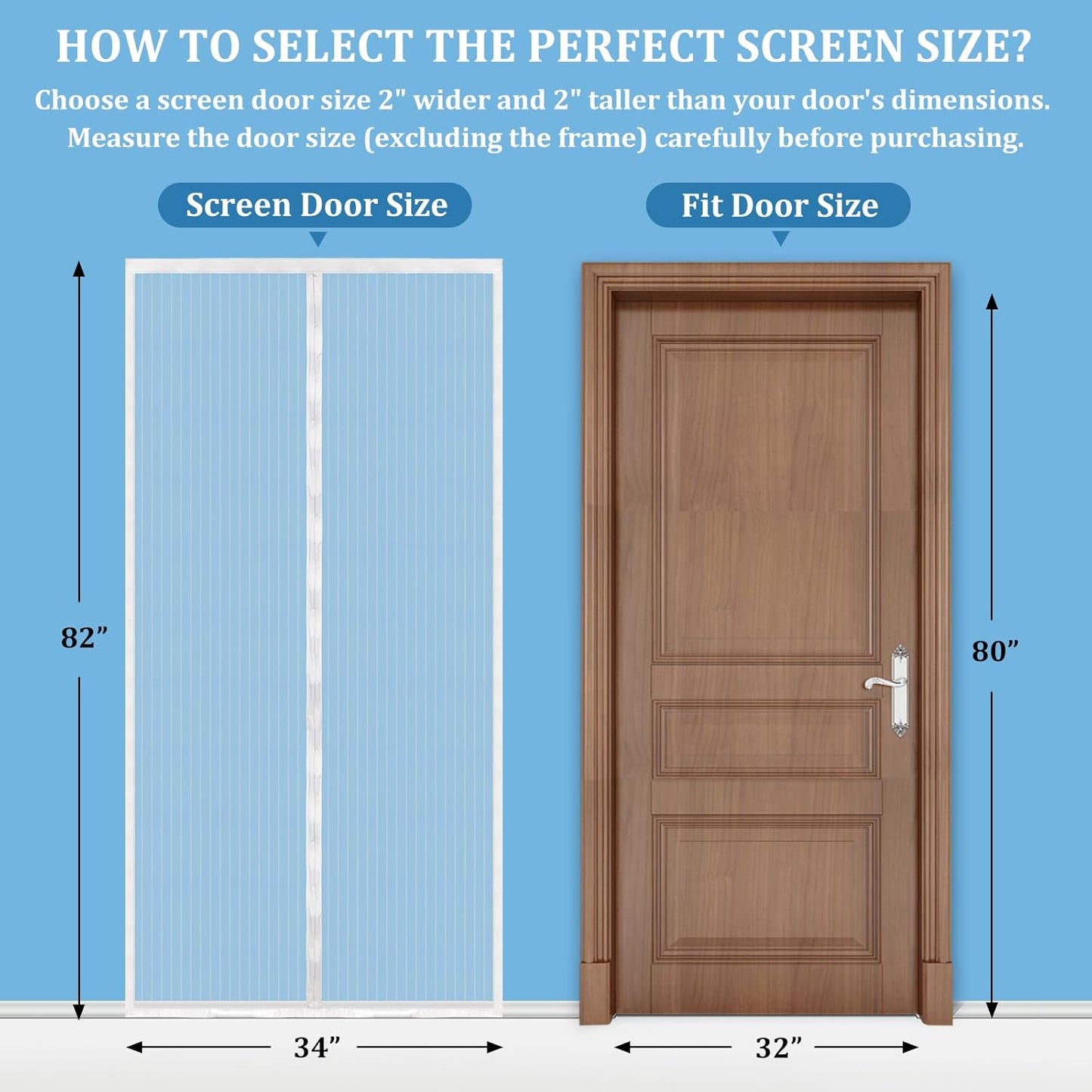 Magnetic Screen Door - Self Sealing, Heavy Duty, Hands Free Mesh Partition Keeps Bugs Out Let Breeze in- Pet and Kid Friendly - Keep Open Feature (White, Fit Door Size 32 x 80 Inch)